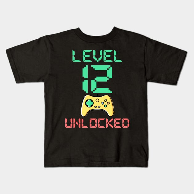 Level 12 Unlocked - 12 Year Old Gamer Funny Birthday Kids T-Shirt by Simpsonfft